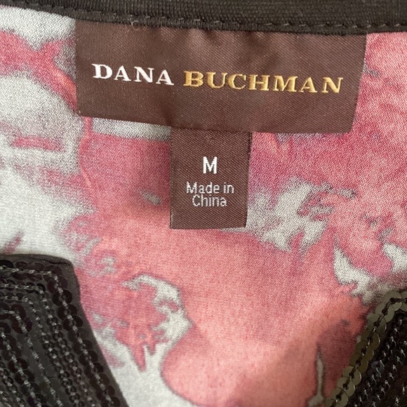 Red Flower Patterned Tunic Top Black Sequined  22” P2P 30” L Collarless Style - Picture 6 of 11